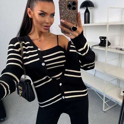 Damen Strick-Set Cardigan-Jacke und weite Hose