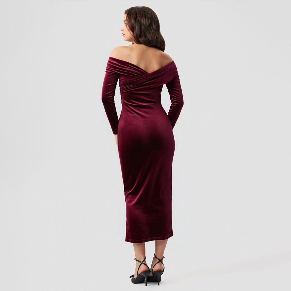 Damen Abendkleid Schulterfrei Mit Seitenschlitz Norvielle