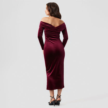 Damen Abendkleid Schulterfrei Mit Seitenschlitz Norvielle