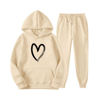 Damen Sweatanzug Kängurutasche Herzprint Grün - Norvielle