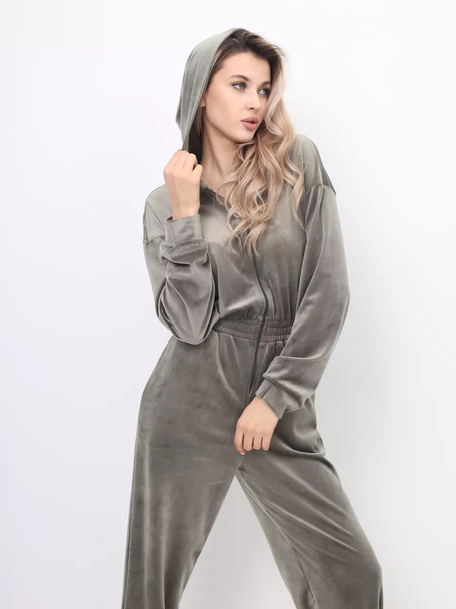 Damen Fleece-Jumpsuit Weich Hohler Kragen Tailliert