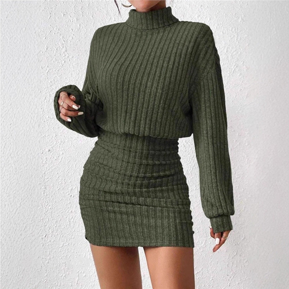 Damen Strickkleid Rollkragen Ärmel Norvielle
