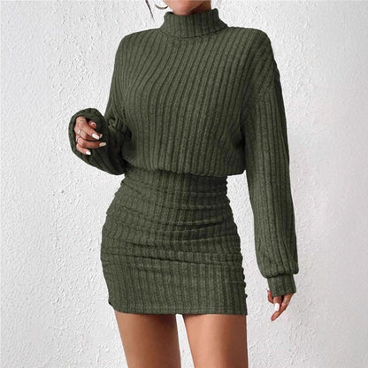 Damen Strickkleid Rollkragen Ärmel Norvielle