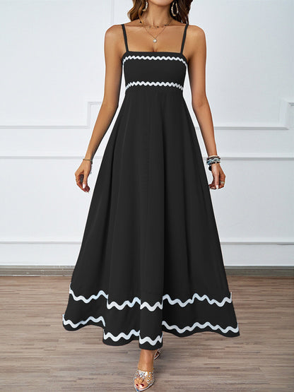 Damen Maxi-Kleid Rüschensaum Spaghettiträger Norvielle