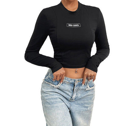 Damen Cropped Langarmshirt Statement-Patch Norvielle