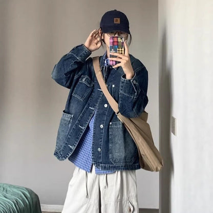 Damen Denim-Jacke Große Taschen Norvielle