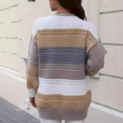 Damen Strickcardigan Groß Lochmuster Farbblock Norvielle