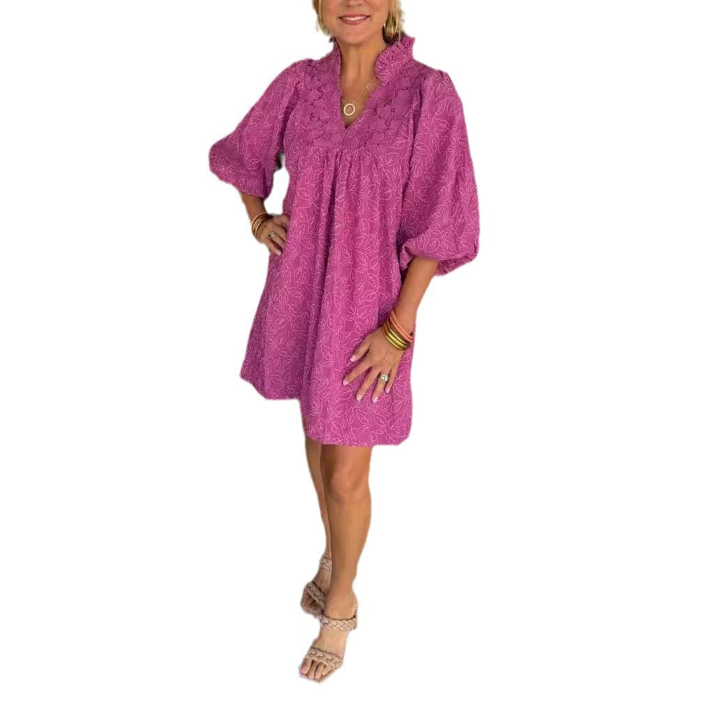 Damen Freizeitkleid Rüschendetails V-Ausschnitt Norvielle