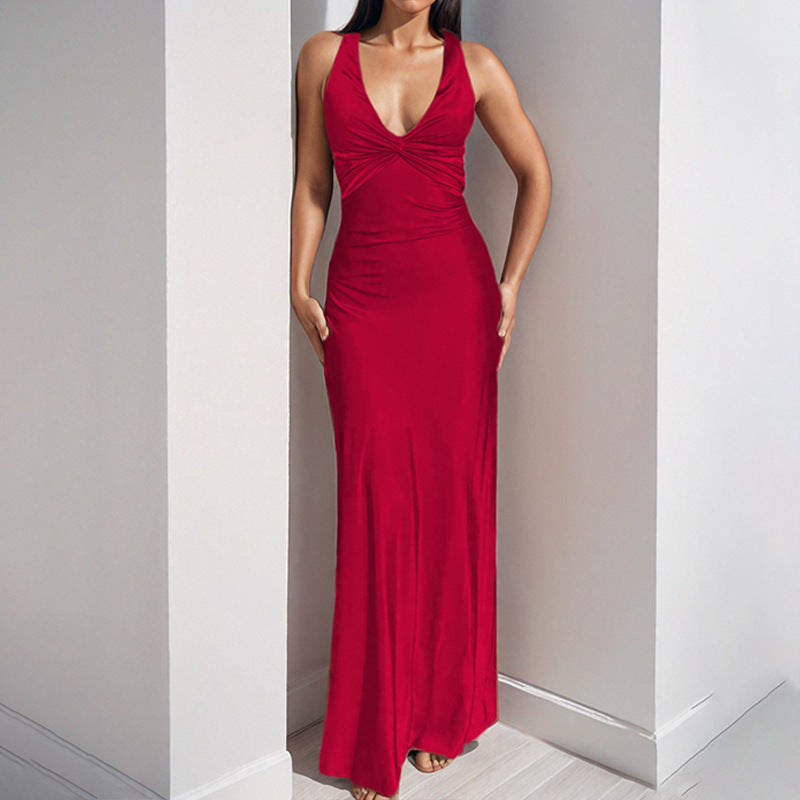 Damen Satinkleid Wickeldetail Elegant
