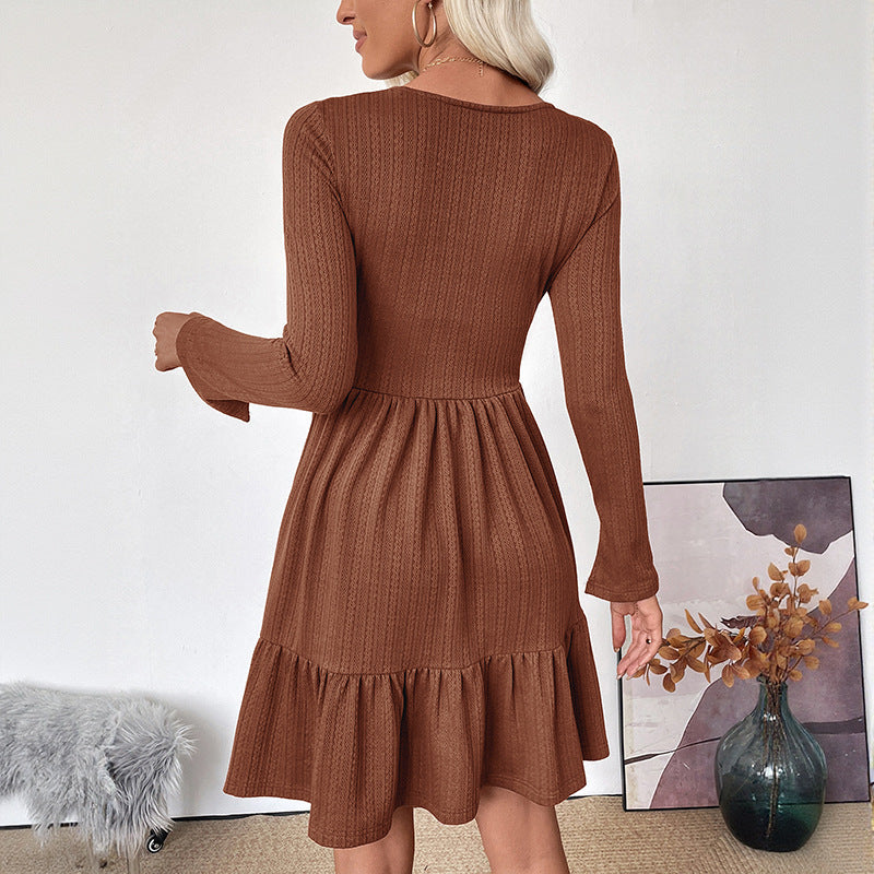 Damen Langarmkleid Tailliert Voluminöser Rock Norvielle