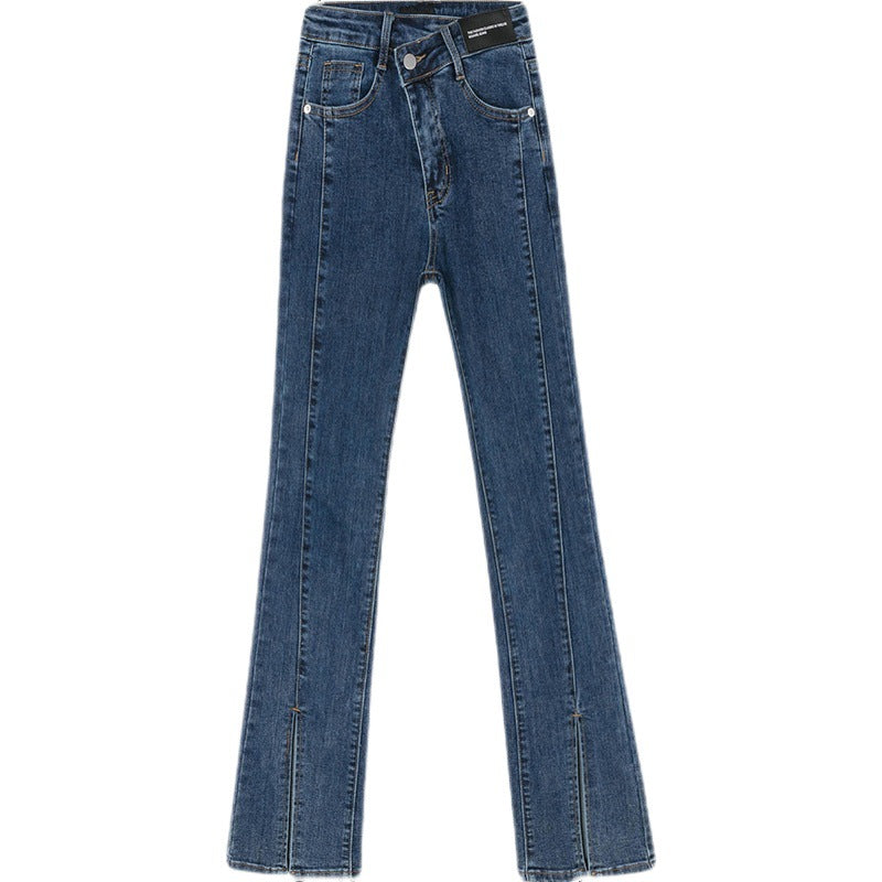 Damen Highwaist Flared Jeans mit Schlitzen