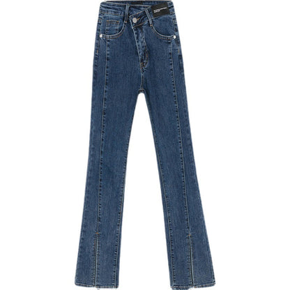 Damen Highwaist Flared Jeans mit Schlitzen