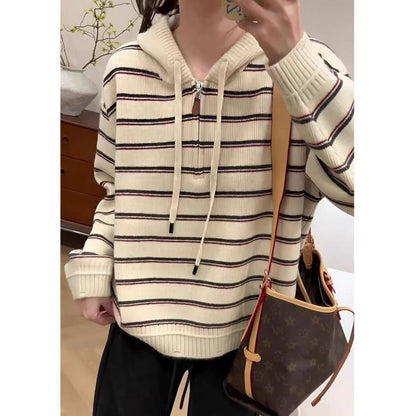 Damen Hoodie Pullover Strukturiertes Streifenmuster Norvielle