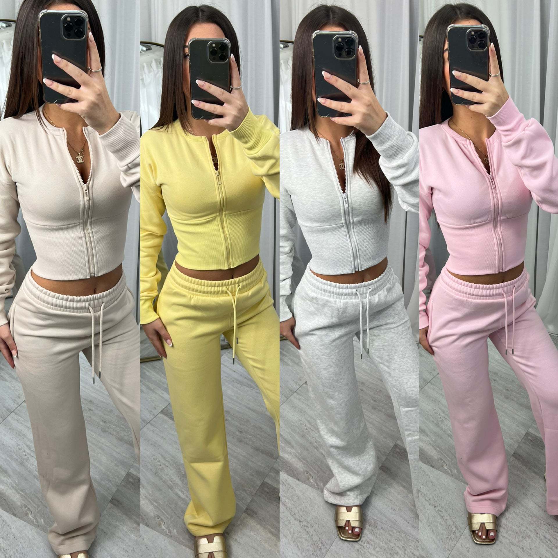 Damen Cropped Kapuzenjacke Jogginghose Set Norvielle - Norvielle