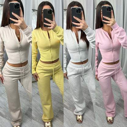 Damen Cropped Kapuzenjacke Jogginghose Set Norvielle - Norvielle