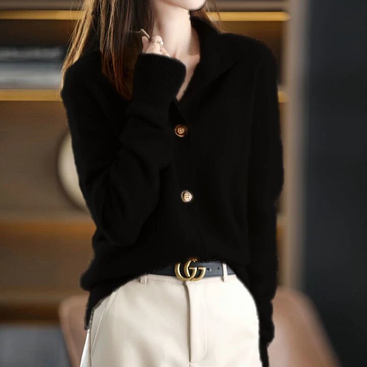 Damen Strickpullover Große Knöpfe Norvielle