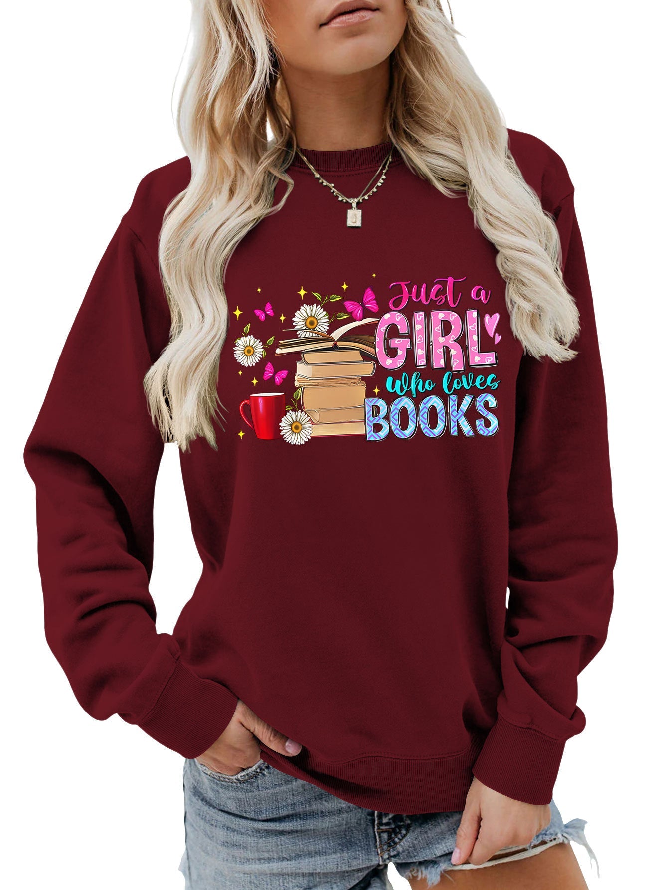 Damen Sweatshirt Buchmotiv Lässig Norvielle