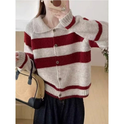 Damen Strickjacke Vintage-Streifen Kuschelig Norvielle