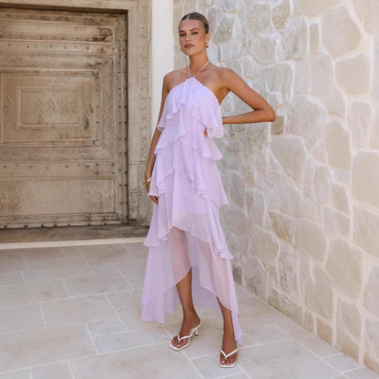 Damen Maxikleid mit Überwurf und Rüschen Norvielle