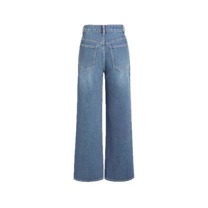 Damen Weite Denim-Hose Hochbund Klassisch