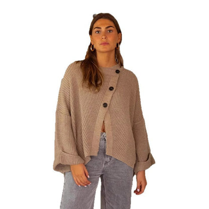 Damen Strickcardigan Gemütlich Dekorative Knöpfe Beige