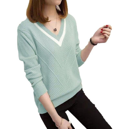 Damen Pullover V-Ausschnitt Strukturiertes Muster Norvielle