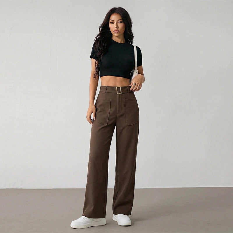 Damen Culotte Weit mit Gürtel und Taschen Norvielle