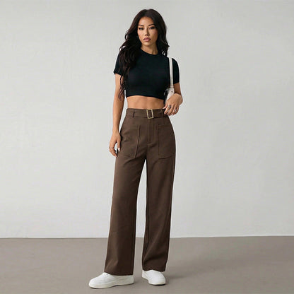 Damen Culotte Weit mit Gürtel und Taschen Norvielle