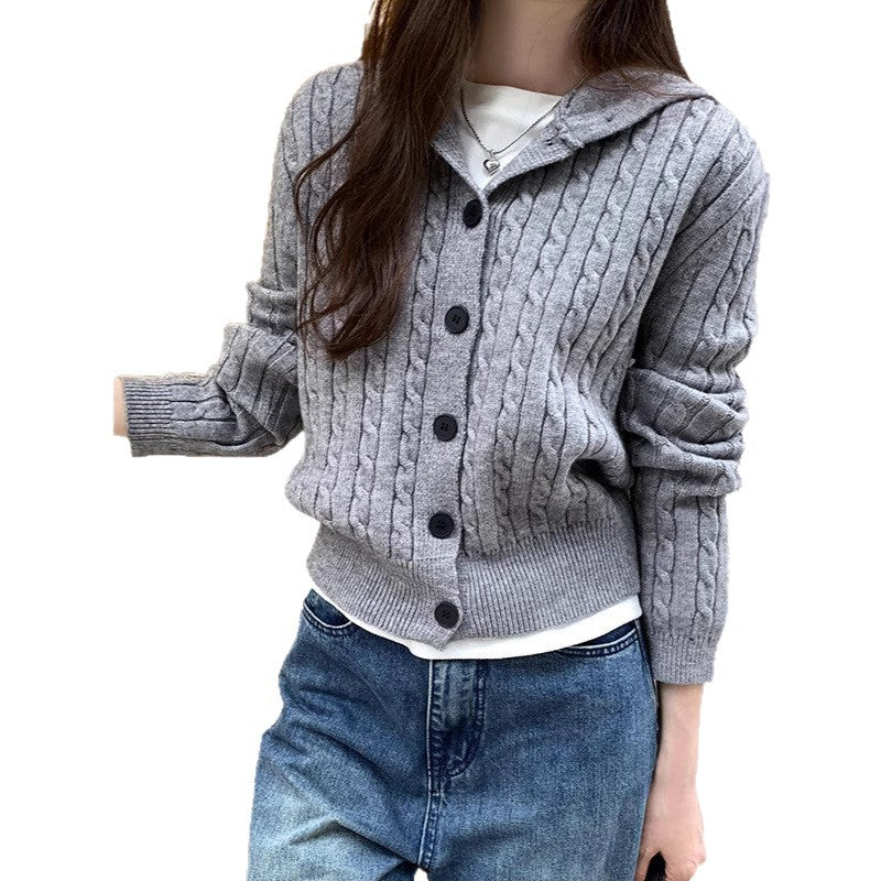 Damen Strickjacke mit Kapuze Zopfdesign Norvielle