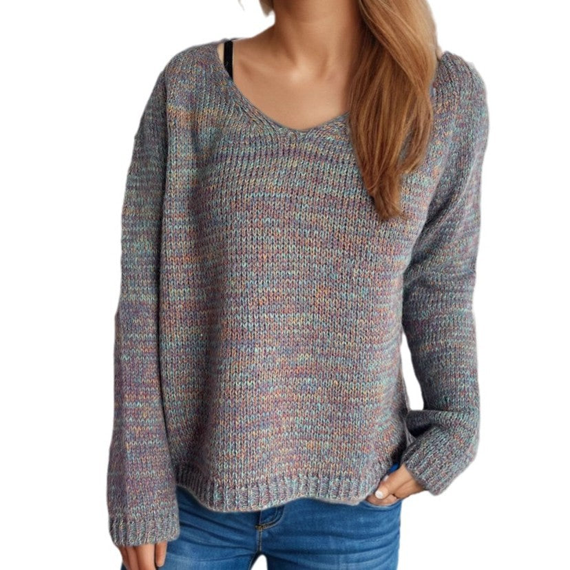 Damen Pullover V-Ausschnitt Strukturmuster Norvielle