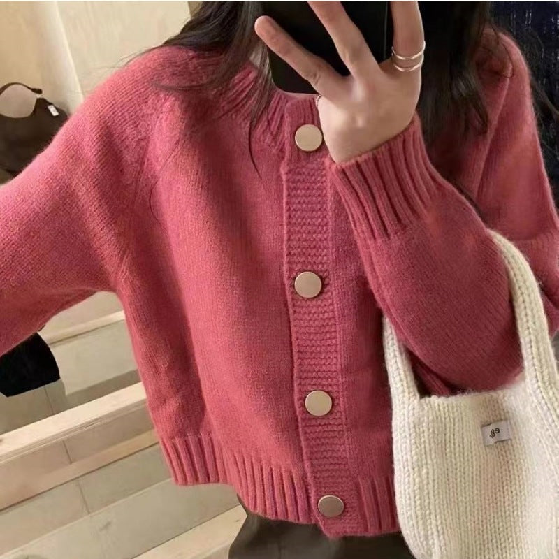 Damen Strickjacke Knopfdetails Lässiger Schnitt Beige