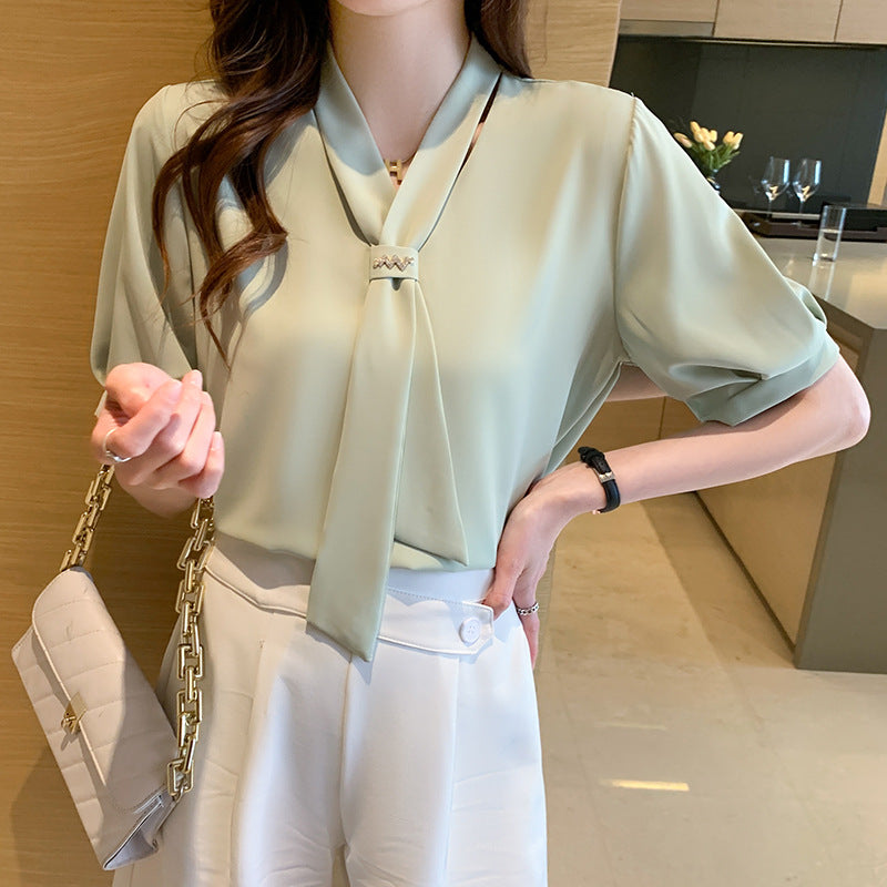 Damen Bluse Dekorativer Schlupf Puffärmel Elegantes Design - Norvielle