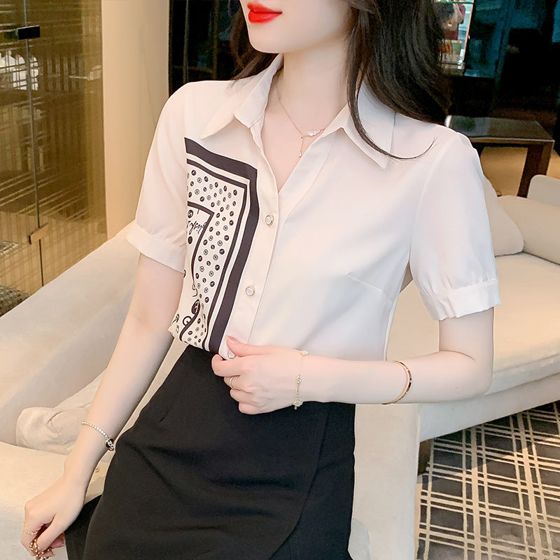 Damen Bluse Kunstmotiv Elegante Kurzärmel