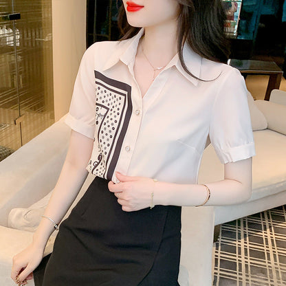 Damen Bluse Kunstmotiv Elegante Kurzärmel