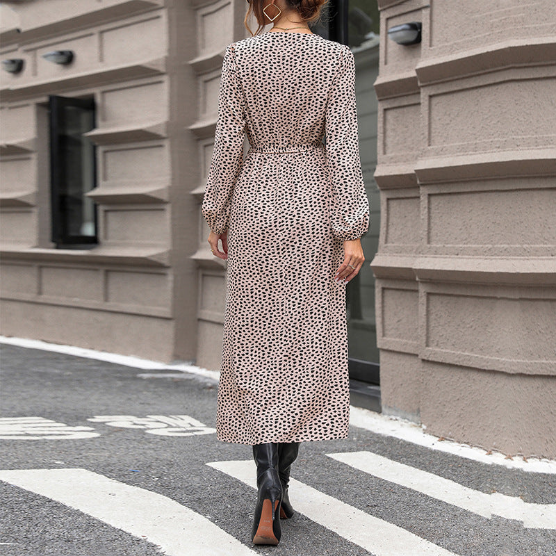 Damen Wickelkleid Rüschen Dots Dunkelblau