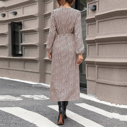 Damen Wickelkleid Rüschen Dots Dunkelblau