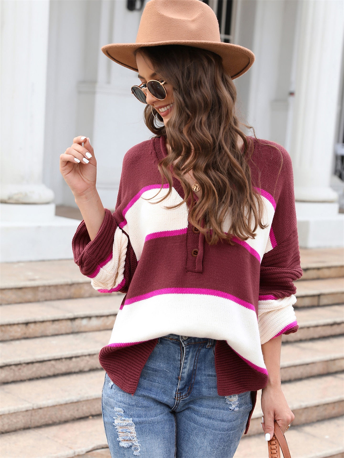 Damen Strickpullover Lässig Knopfleiste Norvielle