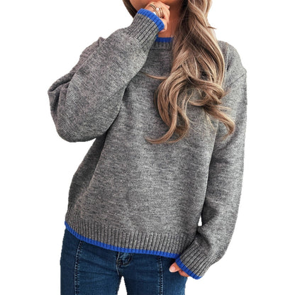 Damen Pullover Lässiger Stehkragen Rippdetails Beige