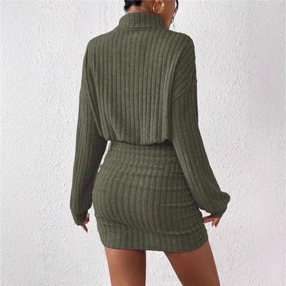 Damen Strickkleid Rollkragen Ärmel Norvielle