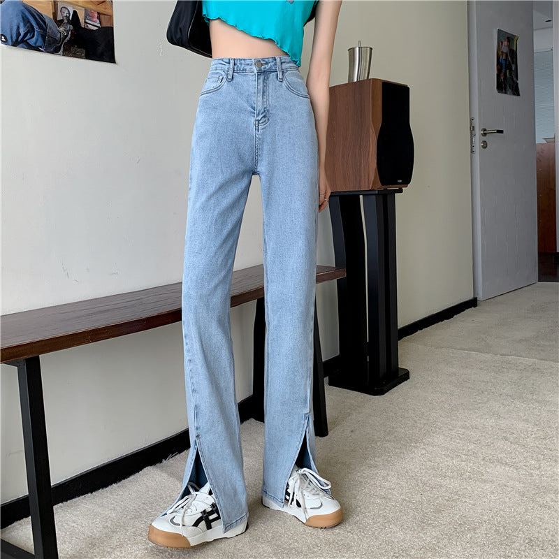 Damen Hochtaillierte Denimhose mit Seitenschlitzen - Norvielle