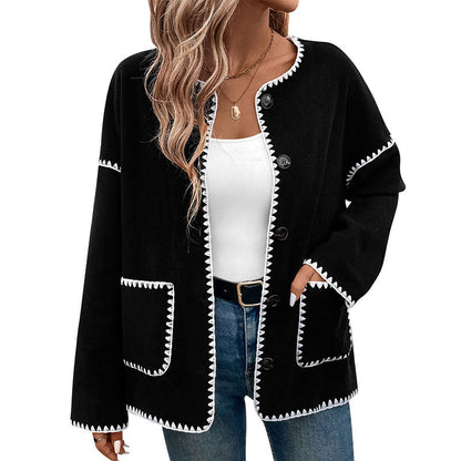 Damen Strickjacke Kuschelig Mit Kontrastnähten Und Taschen Norvielle
