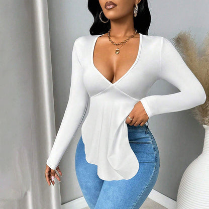 Damen Langarmshirt V-Ausschnitt Modischer Schnitt Norvielle