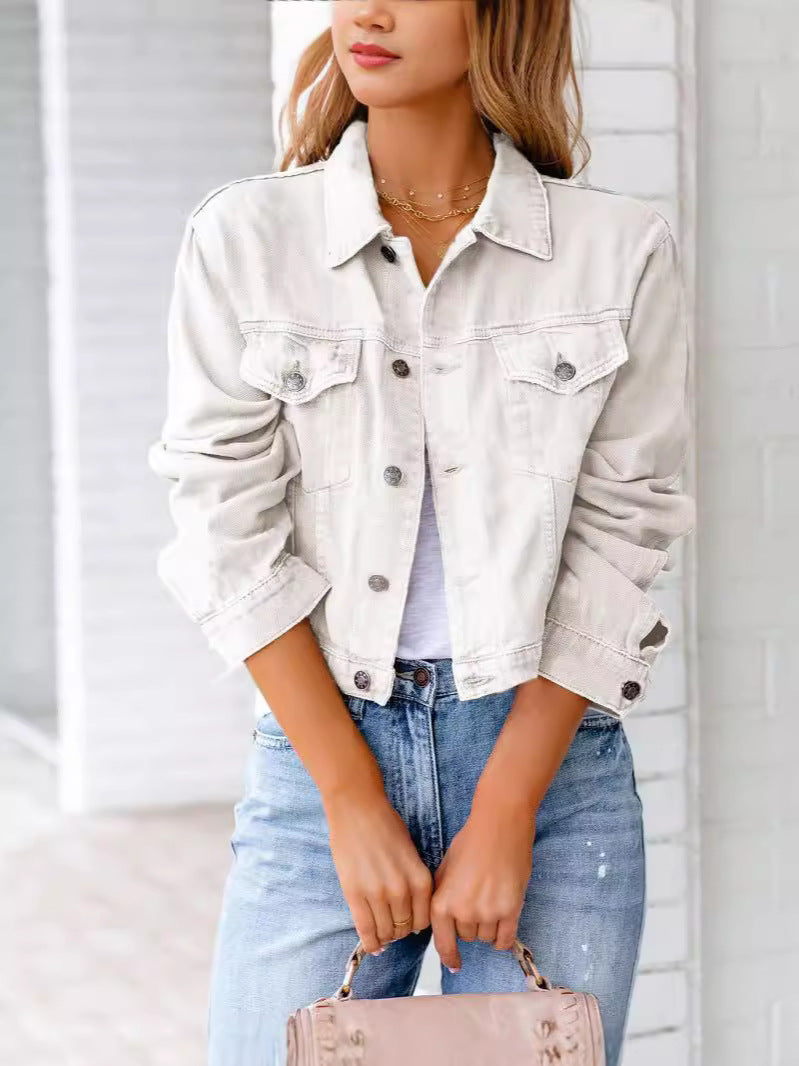 Damen Denimjacke Kurz Modischer Schnitt