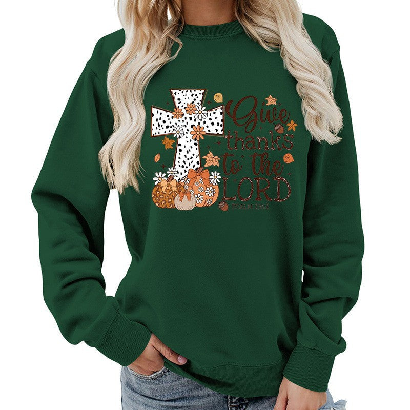 Damen Sweatshirt mit Kreuz-Aufdruck Herbstlich