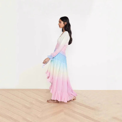 Damen Maxikleid Fließend Rüschendetails Norvielle