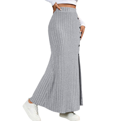 Damen Maxi-Rock Strick Norvielle mit Knöpfen und Seitenschlitz