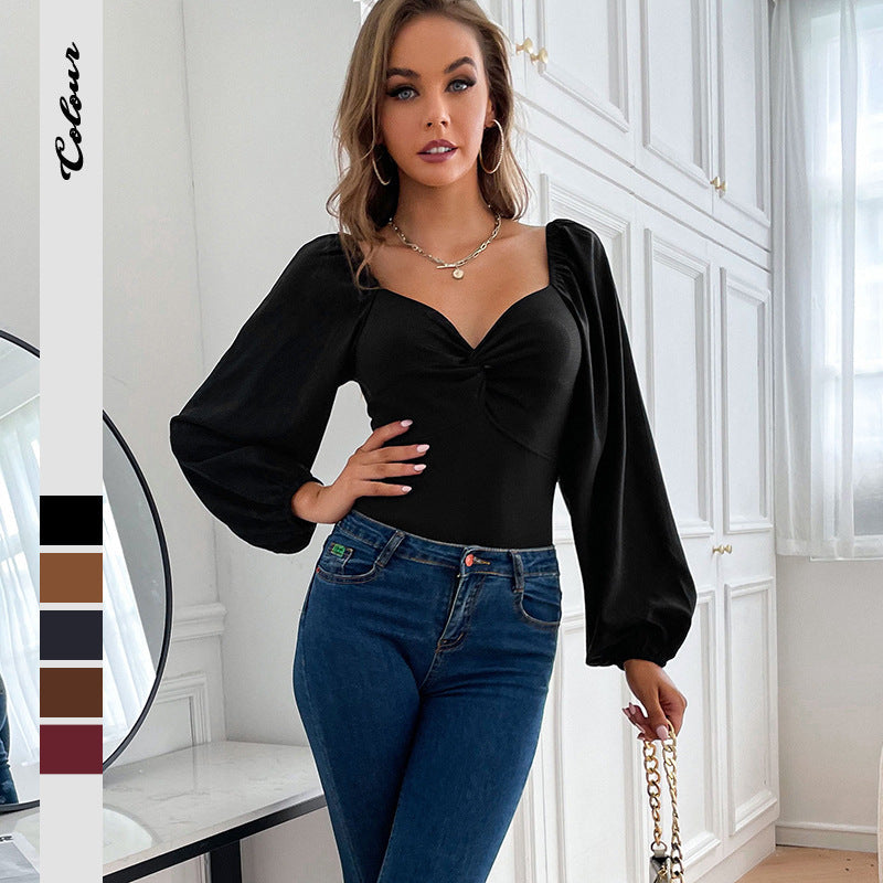 Damen Body mit Puffärmeln und Knopfdetail - Norvielle