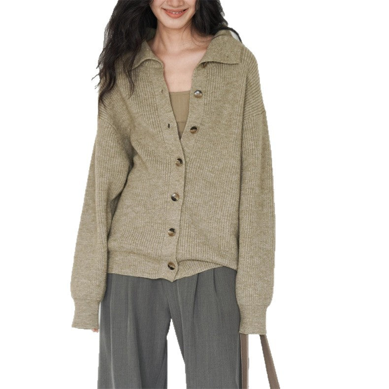Damen Strickcardigan Oversized Button-Down Verschluss Beige