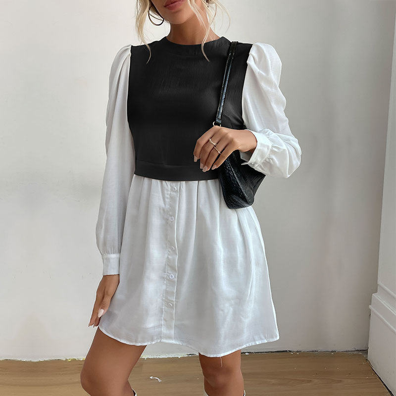 Damen Blusenkleid mit Kontrastärmeln Blusenstil