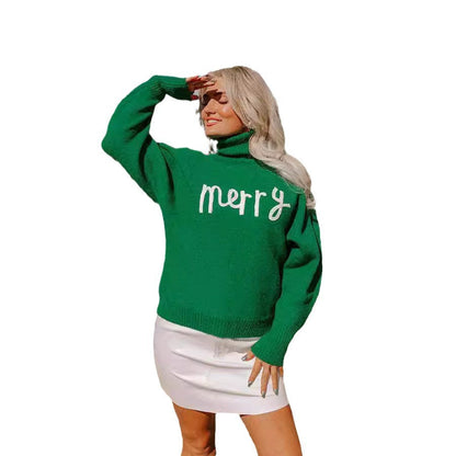 Damen Rollkragenpullover mit Schriftzug